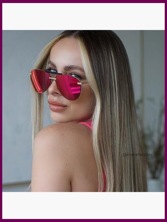 Oversized Aviator Sunglasses with Premium Scratch Resistant Polymer Lenses & main image 5